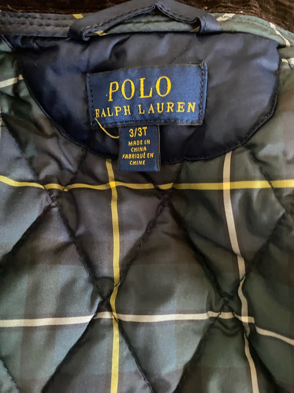 Ralph Lauren Navy Quilted Preppy Barn Jacket Brown Corduroy Trim Plaid Lining 3